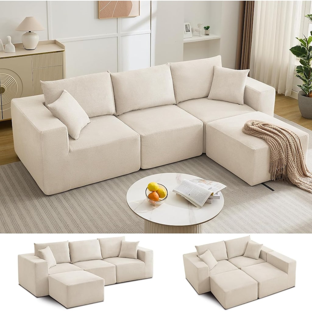 108'' Oversized Cloud Modular Sectional Sofa, Deep Seat Chenille Couch with Chaise