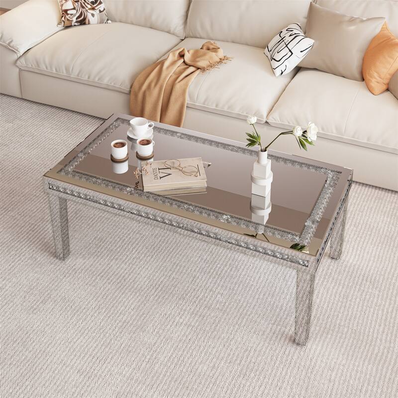 Modern Large Rectangular Mirrored Table Coffee Table with Crushed Diamonds Inlay - 47.24”x23.62”x17.72”