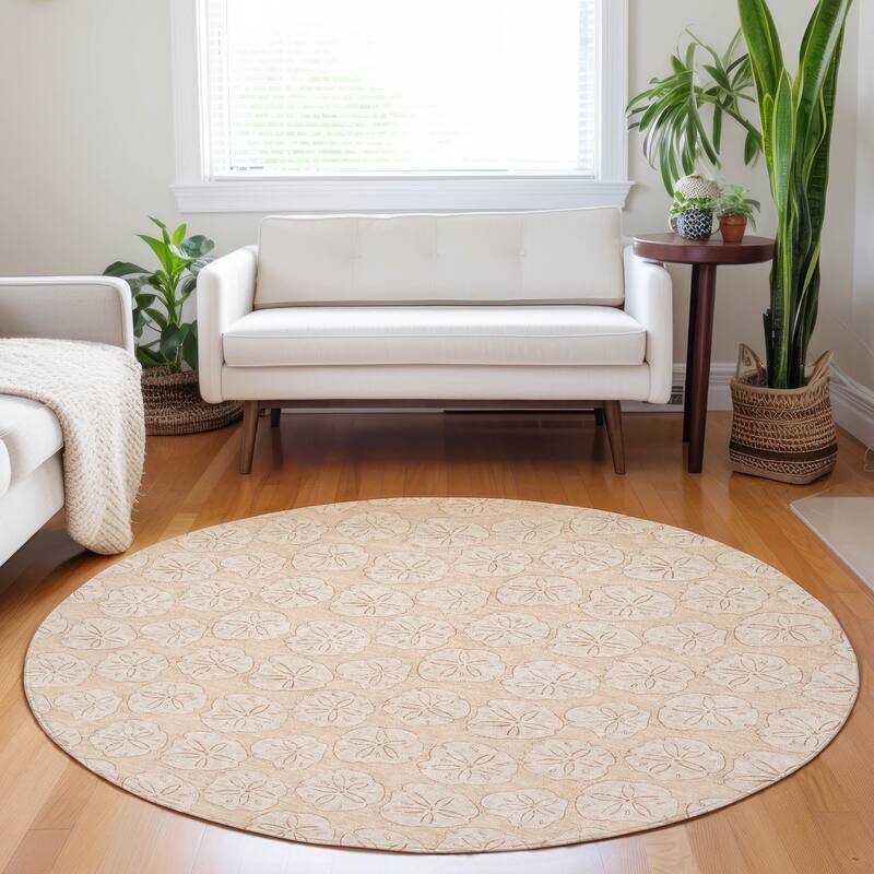 Premium Washable Super Soft Coastal Seashell Imprints Mayfield Rug - Nectarine - 8' x 8' - Round