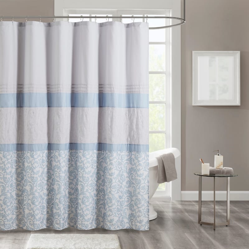 510 Design Lynda Printed and Embroidered Shower Curtain - Blue