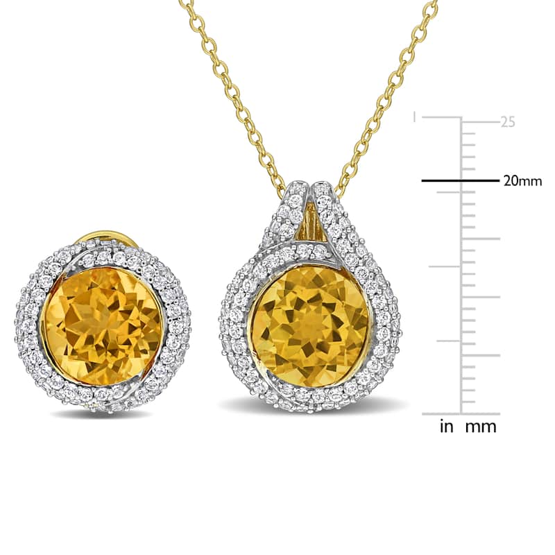 Miadora Sterling Silver Gemstone Halo Necklace and Earrings Set