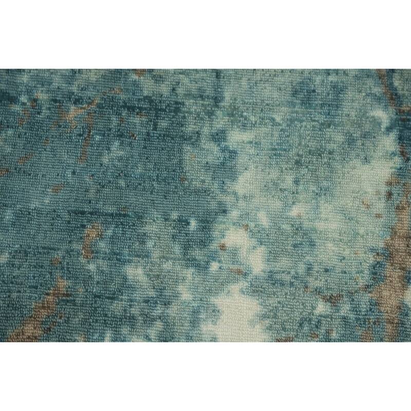 Hand-knotted Modern Silk Blue Abstract Oriental Area Rug - 7' 11'' X 4' 11''