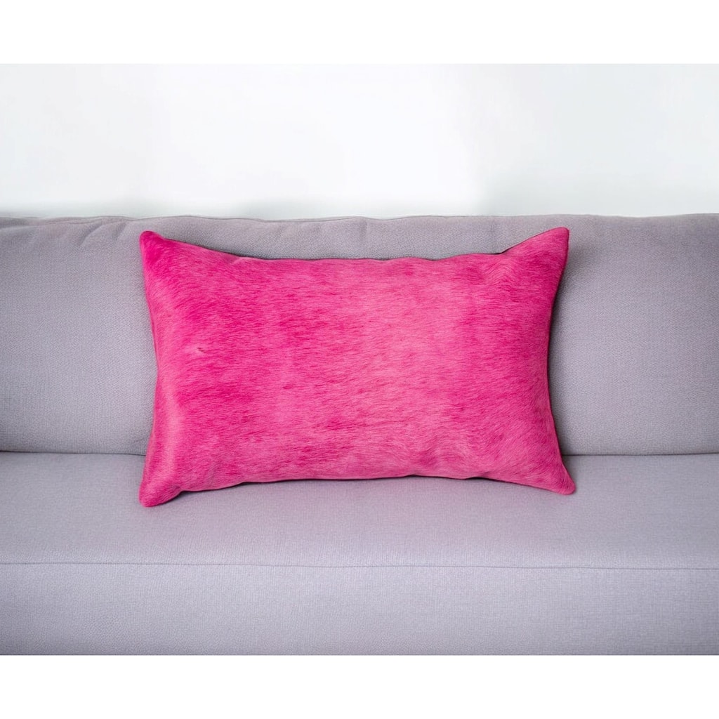 12" X 20" Fuschia Cowhide Throw Pillow