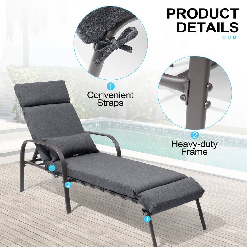 Outdoor Recliner Adjustable Chaise Lounge Chair with Cushion & Pillow