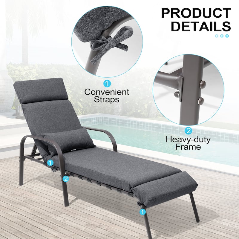 Patio Adjustable Chaise Lounge Chair with Cushion and Pillow for Outdoor & Indoor