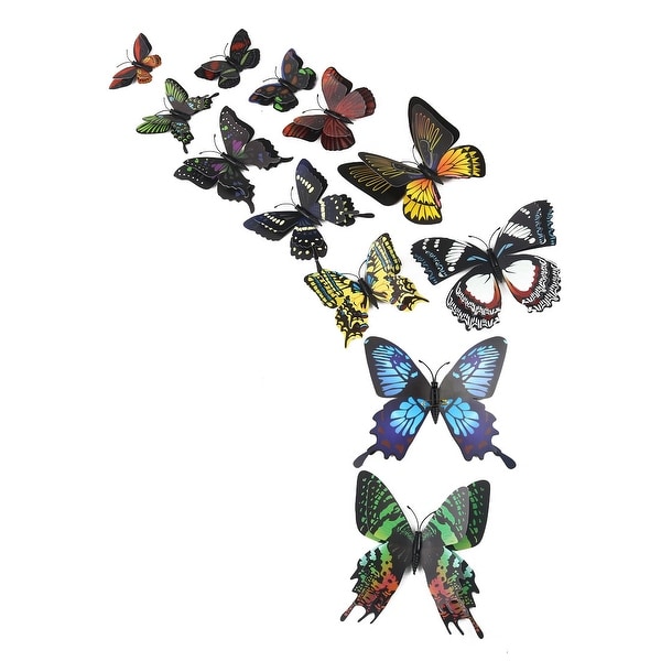 12pcs 3D Butterfly Sticker Pin Type Decal Sticker for Room Decoration Black