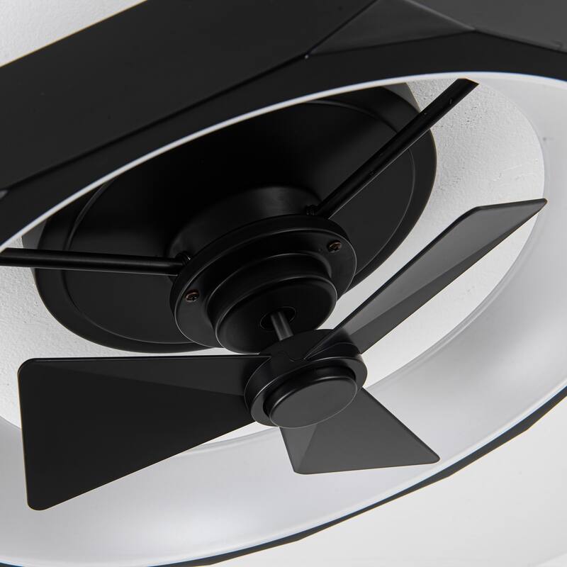 19" Modern Black Flush Mount Small Ceiling Fan with LED Light and Remote