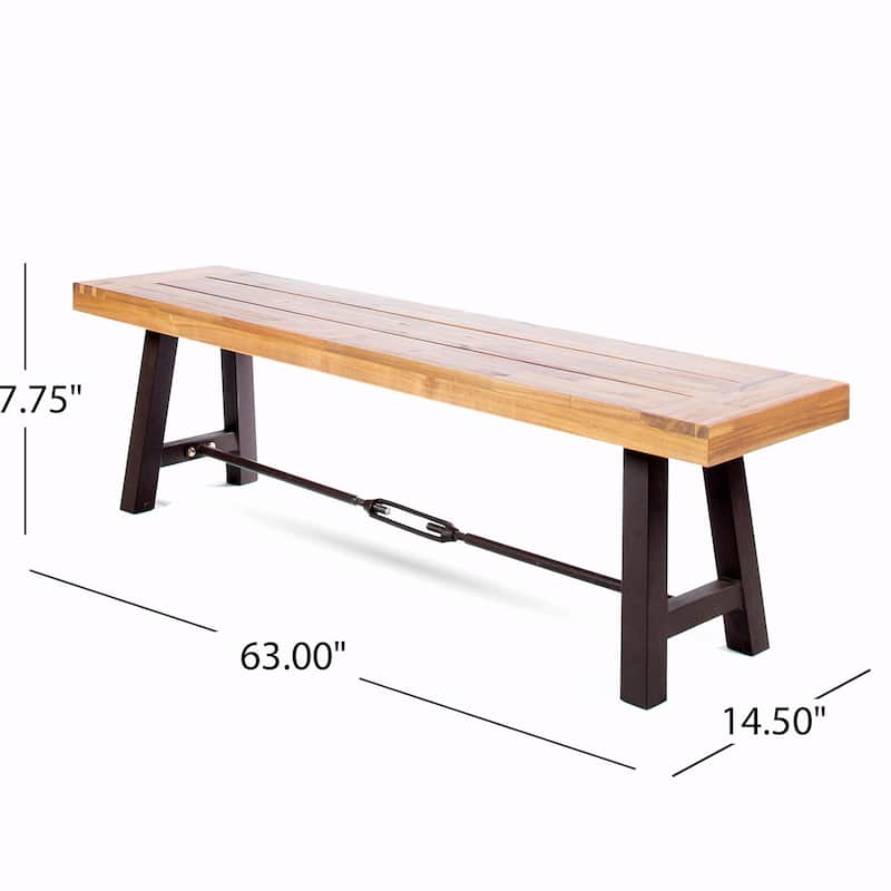 Acacia Wood Slat-Panel Bench with Powder-Coated Iron Frame