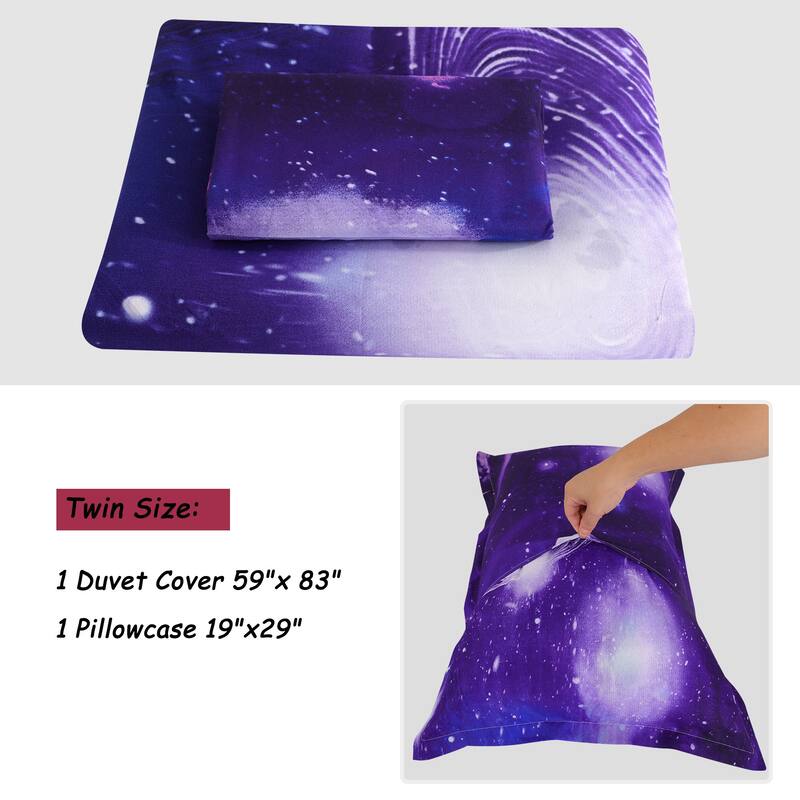 2 piece Galaxies Purple Comforter Duvet Cover Set Reversible Design