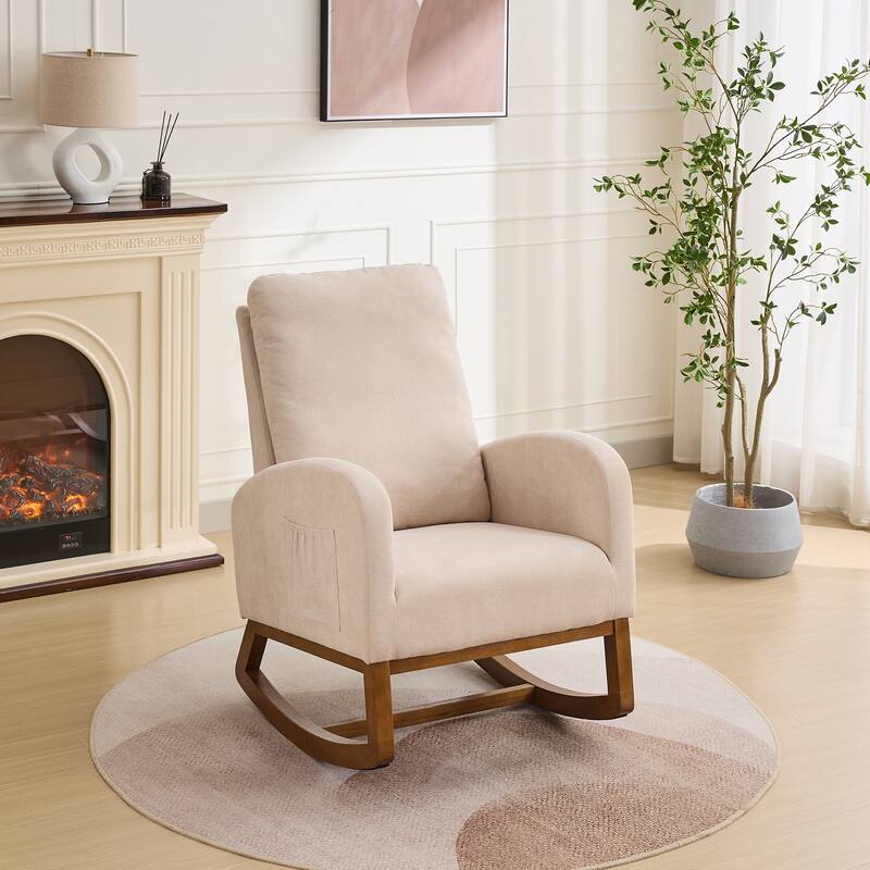 Roomfitters 27.2" Nursery Rocking Chair, High Back Glider with Side Pocket and Rubberwood Legs