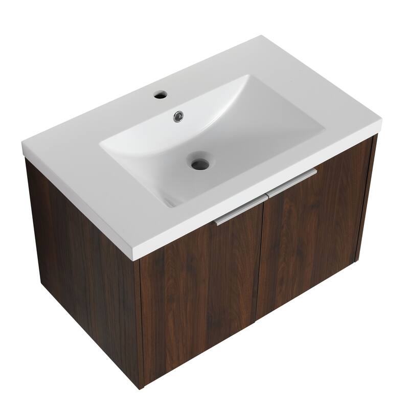 24/30/36 Inch Wall Mounted Single Bathroom Vanity with Resin Vanity Top in Walnut / Oak