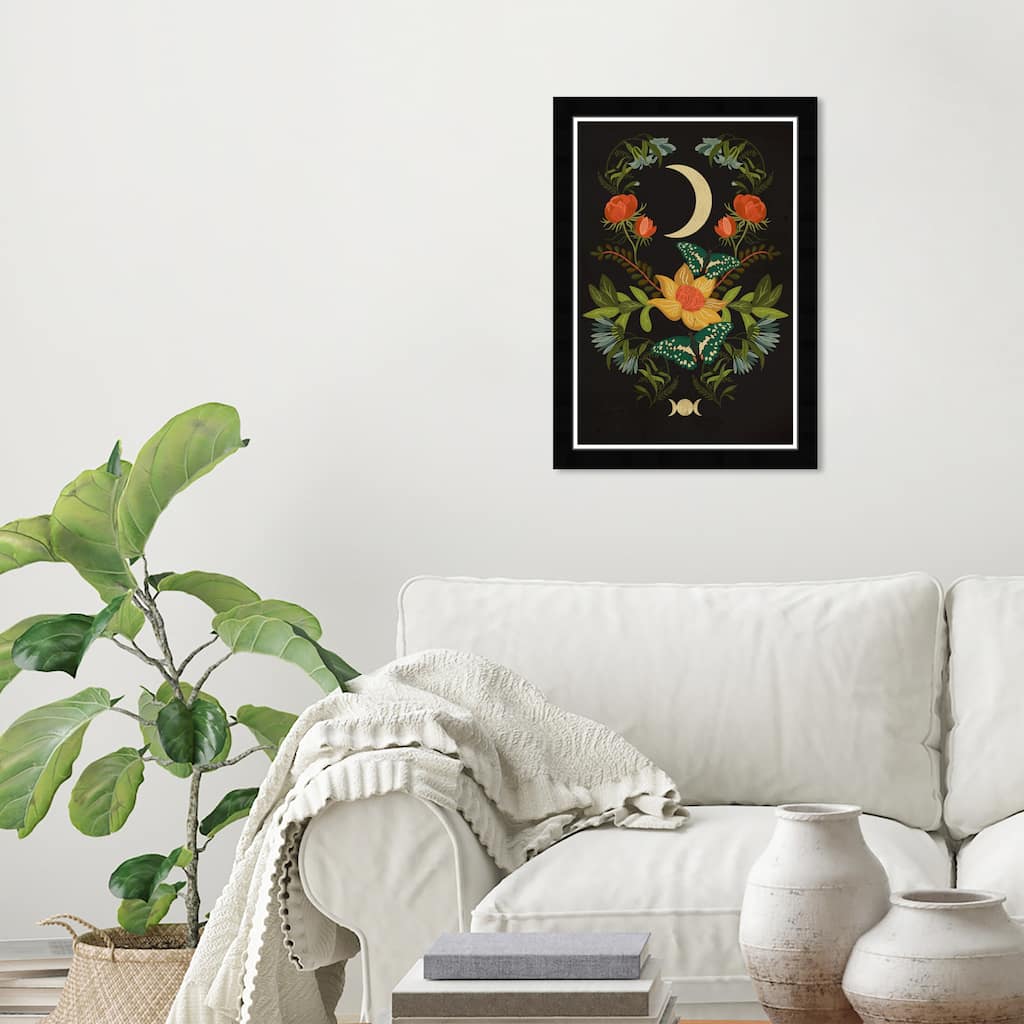 Wynwood Studio Prints Floral and Botanical Flourishing Moon Black and Bohemian & Eclectic Wall Art Canvas Print