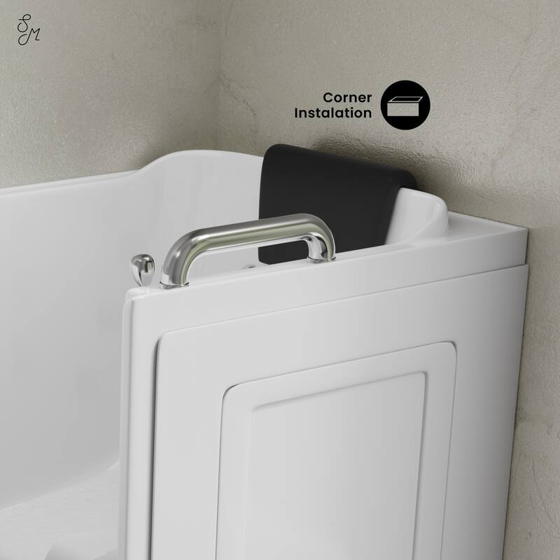 Auvergne 53" X 27" Ada Left Drain Walk-In Soaking Bathtub In White with Faucet Set, Drain, Grab Bars, Pillow - 53