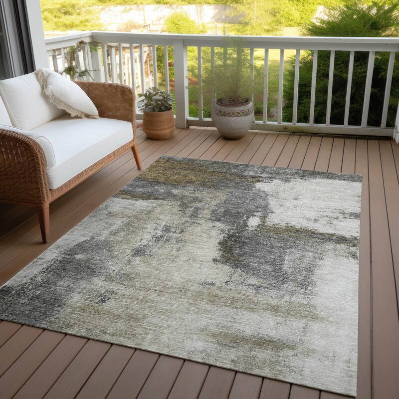 Machine Washable Indoor/ Outdoor Contemporary Abstract Chantille Rug
