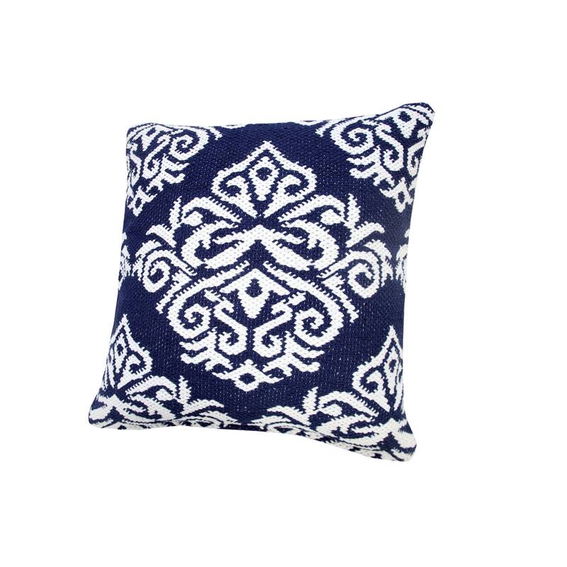 20" Blue and White Damask Pattern Square Throw Pillow