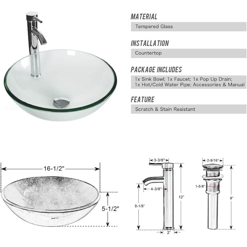 24" Bathroom Vanity Black Set Tempered Glass Ceramics Vessel Sink Cabinet Mirror Faucet Drain Free-standing Combo