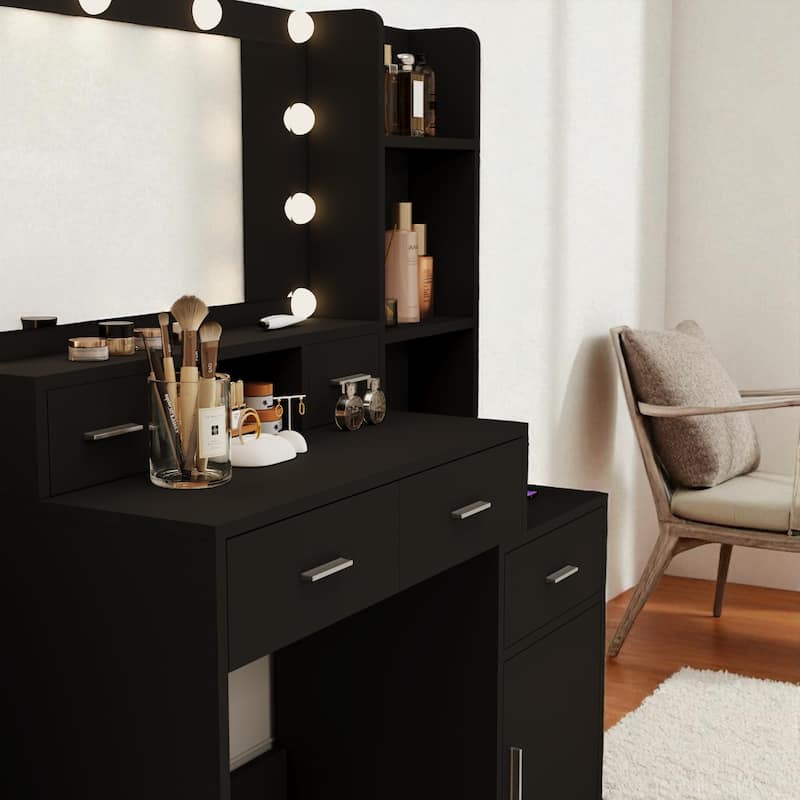 43" Makeup Vanity Desk with Smart LED Mirror, 5 Drawers, Storage Cabinet & Shelves, Dressing Table for Bedroom
