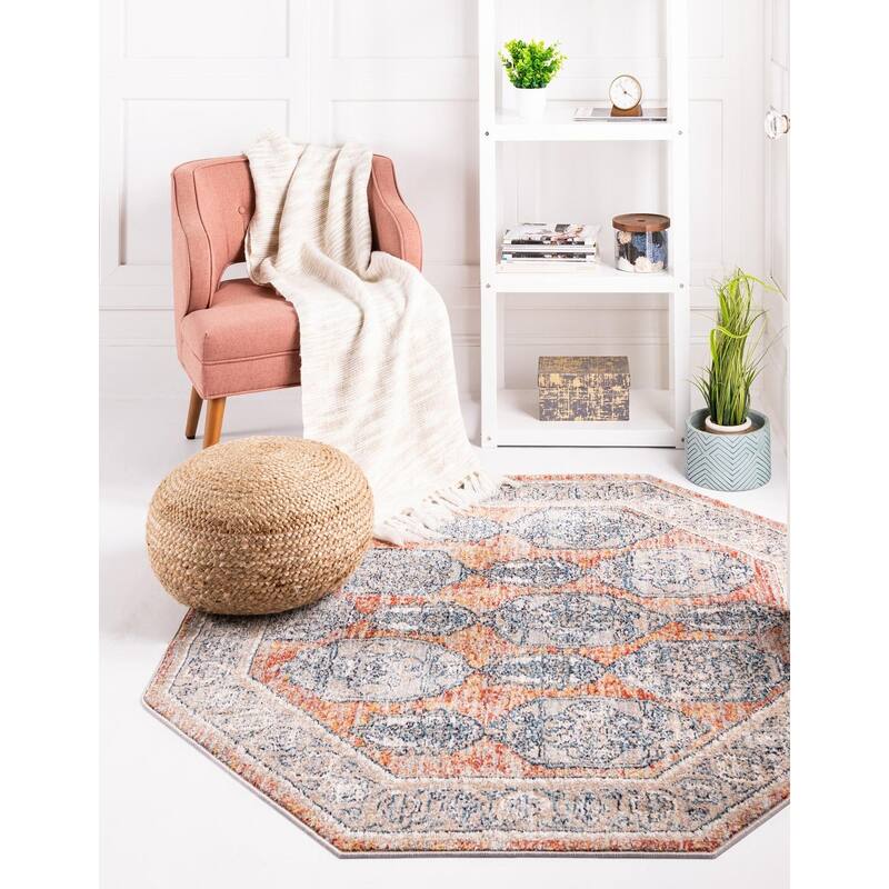Traditional Nixa Collection Area Rug - 5'x5' Octagon - Brick Red