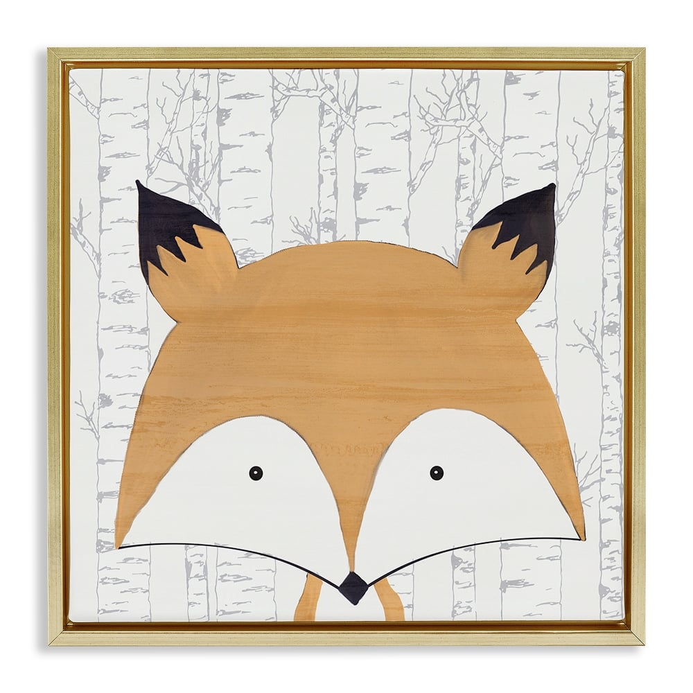 Stupell Whimsical Fox on Birch Framed Floater Canvas Wall Art Design By Kim Allen