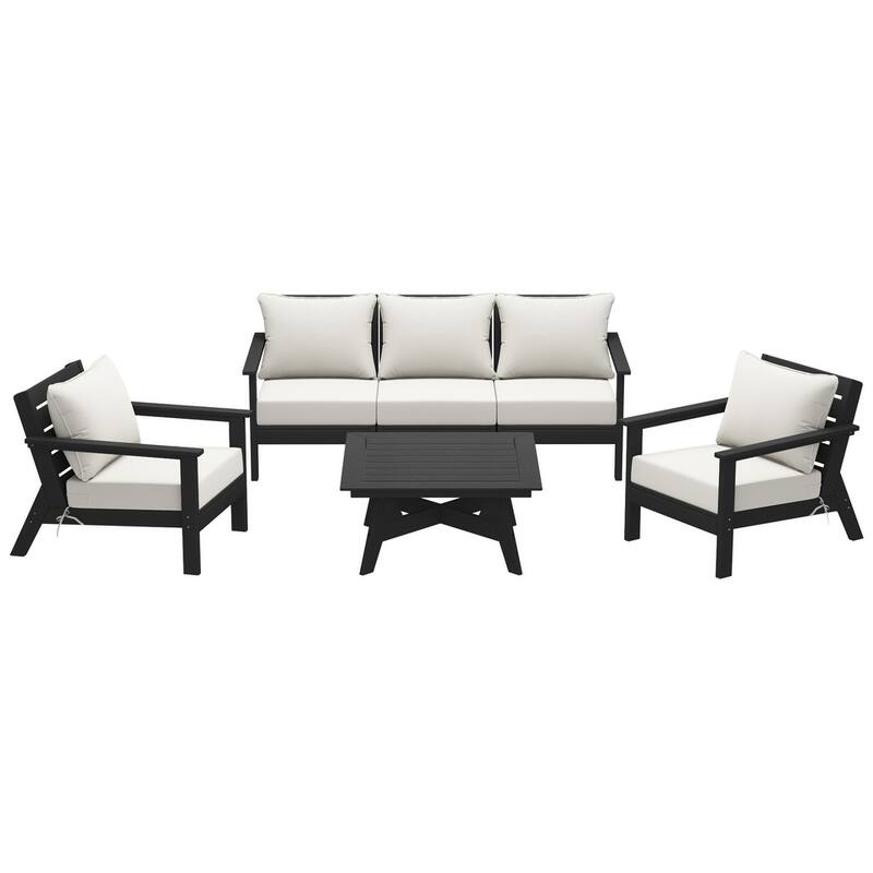 Birchwood All Weather HDPE Outdoor Patio Black Deep Seating Conversation Set (6-Piece Set)