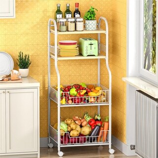 Food Roller Rack Kitchen Rolling Utility Cart 4 Tier Baker's Rack for Spices Fruits ...