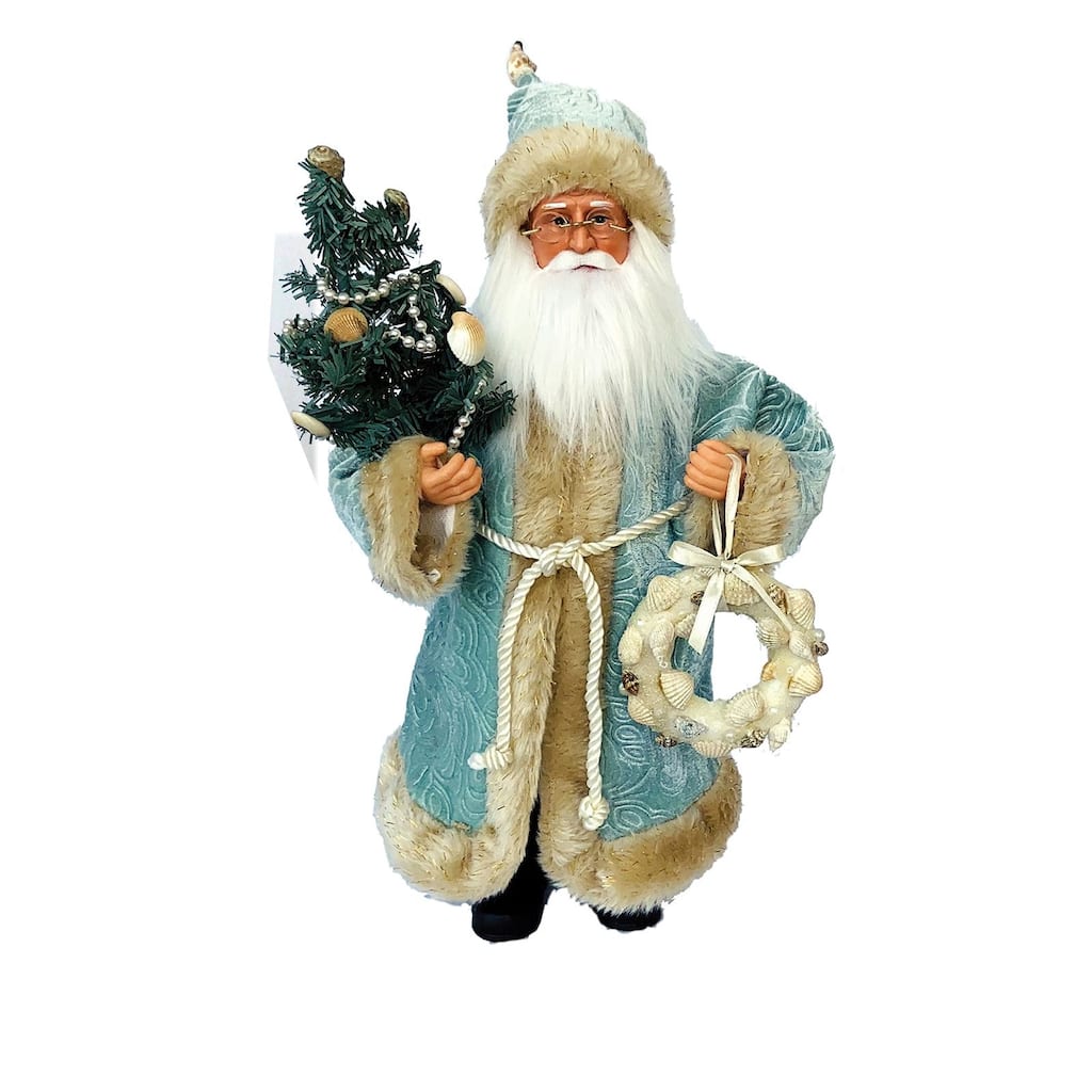 15" Standing Seaside Santa Christmas Figure with Seashells Wreath