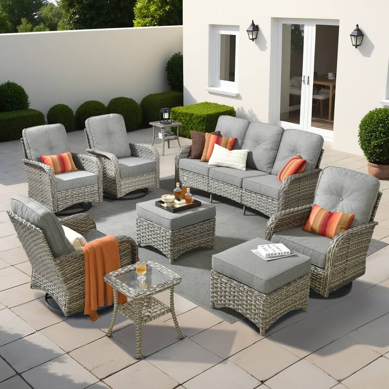 OVIOS 9-piece Patio Wicker Conversation Furniture Set