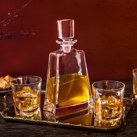 JoyJolt Luna Crystal 5 Piece Whiskey Decanter Set, Scotch Decanter with 4 Old Fashioned Glasses
