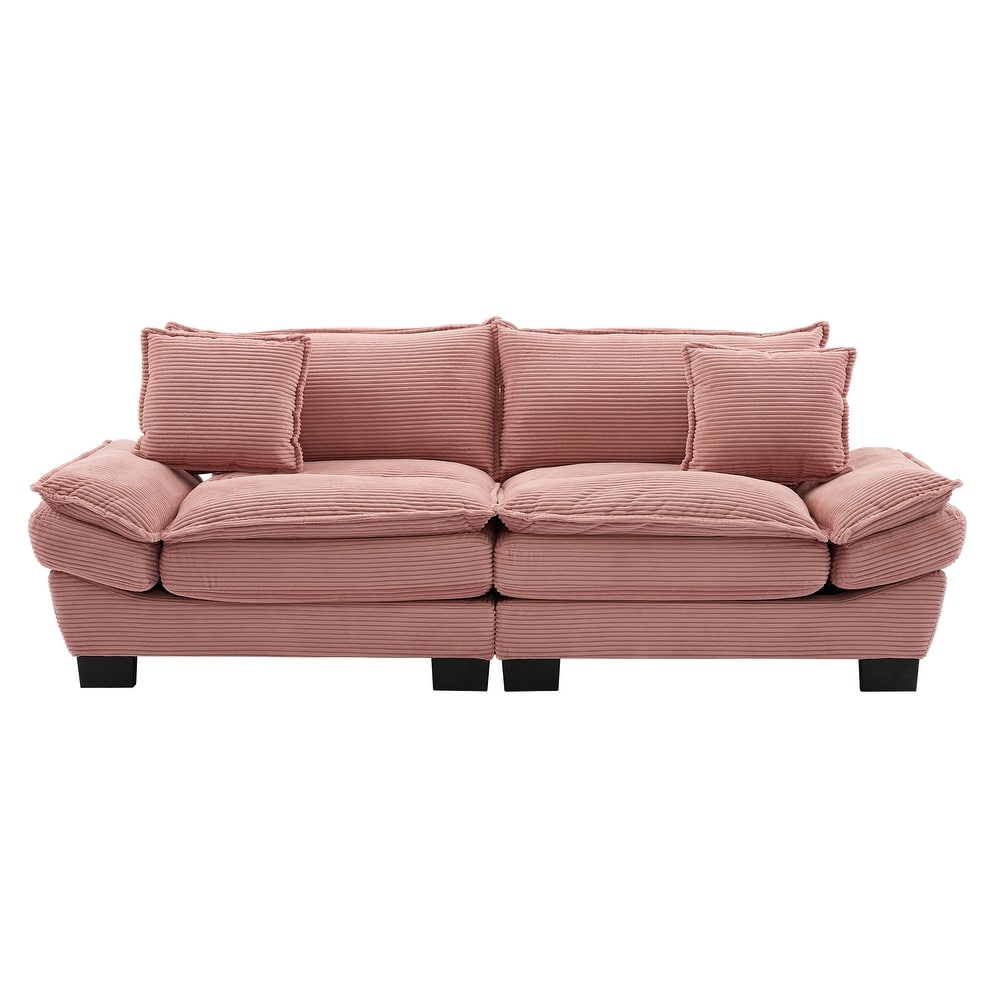 Corduroy Upholstered Loveseat Sofa, 2 Seater Sofa with Pillows, Deep Seat Sectional Sofa with Removable Cushions