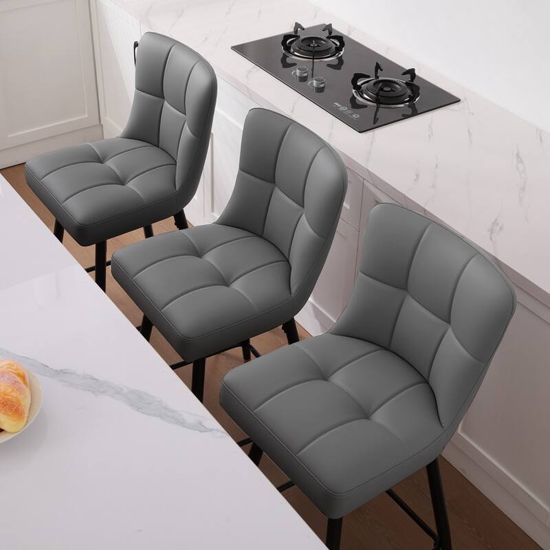 Faux Leather Swivel Counter Height Barstools Set of 2 with High Back - 38.98"H x 17.72"W x 21.26"D