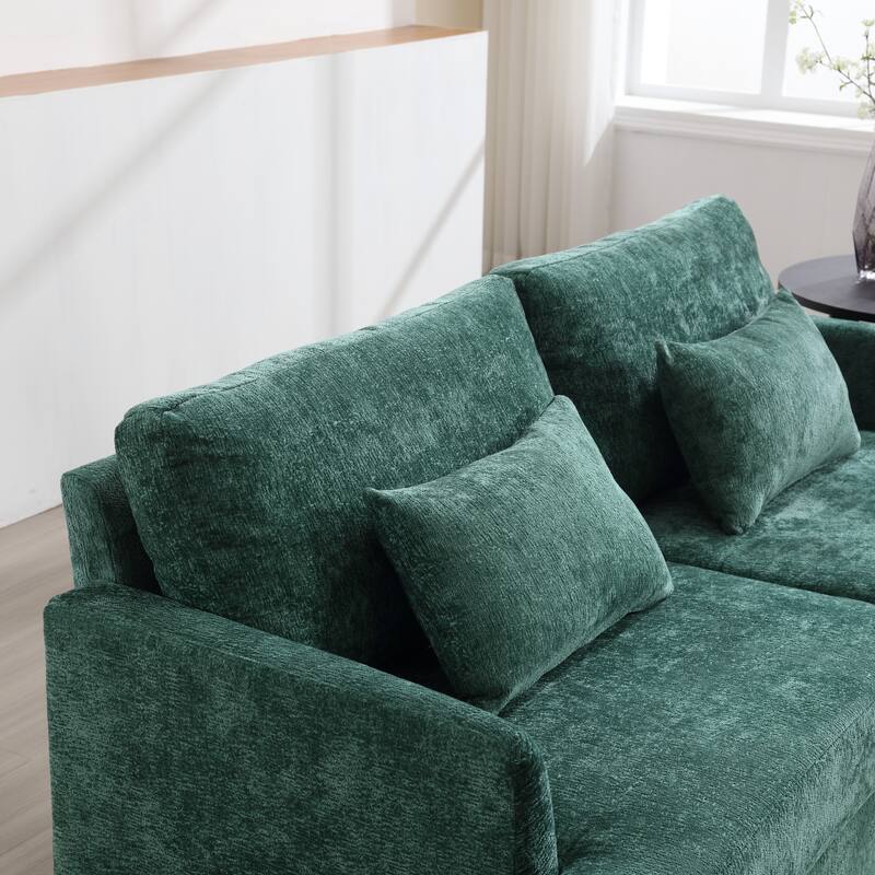 Chenille Fabric Loveseat Sofa, 2-Seater Sofa Couch with Extra Deep Seats, Upholstered Lounge Sofa with Wood Legs