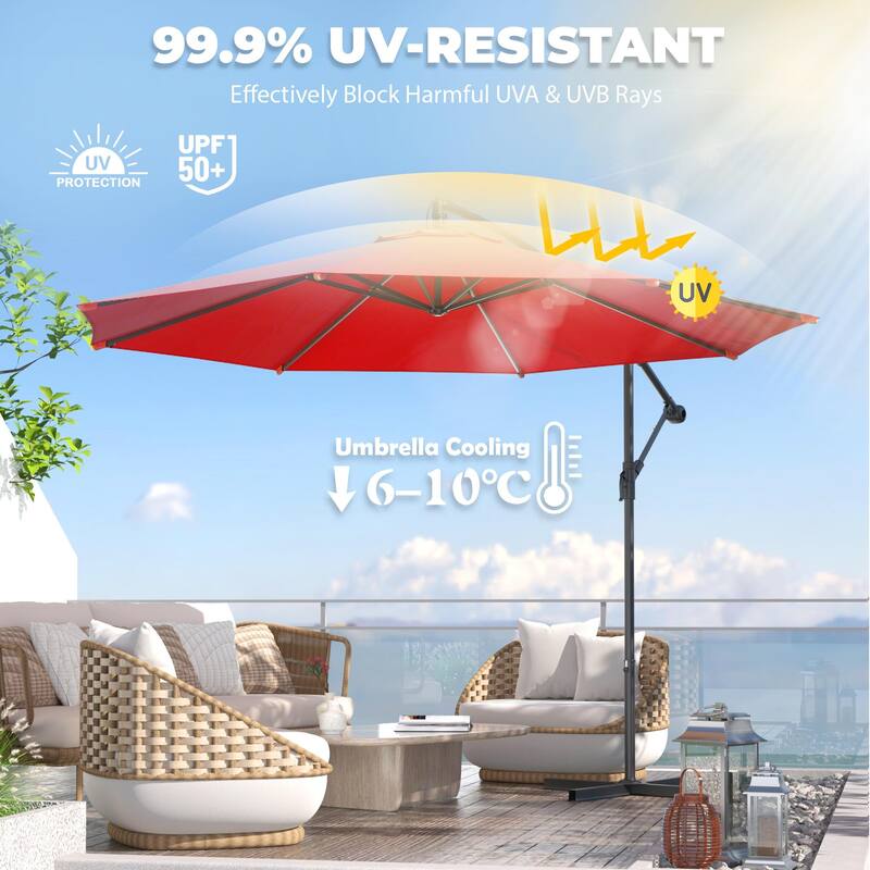 EROMMY 10ft Offset Hanging Umbrella - Easy Tilt, 99.9% UV Protection, Heavy-Duty Iron Frame
