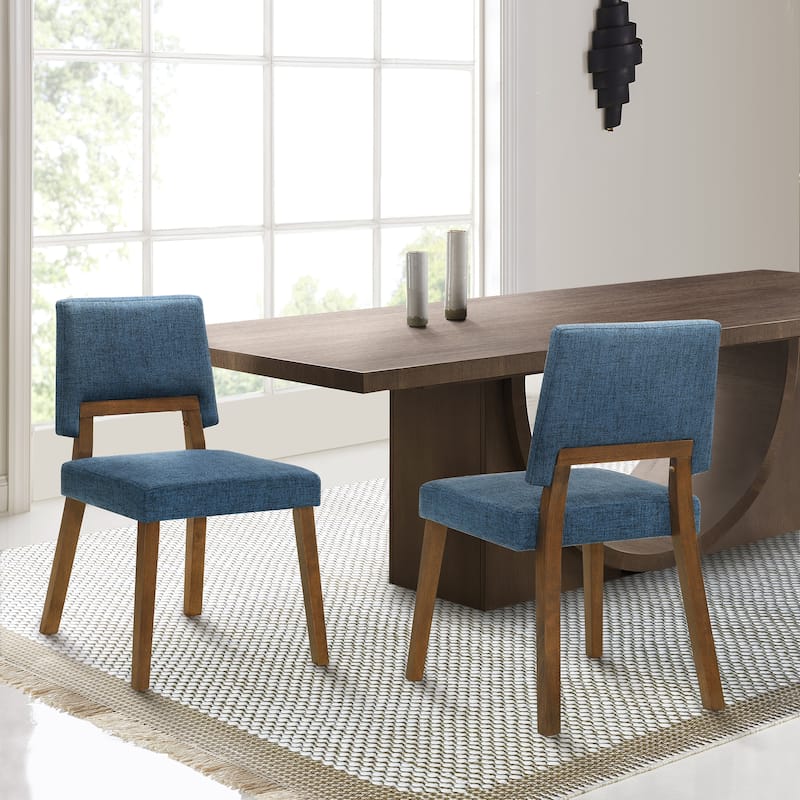 Channell Mid-Century Modern Upholstered Wood Dining Chairs - Set of 2 - Blue