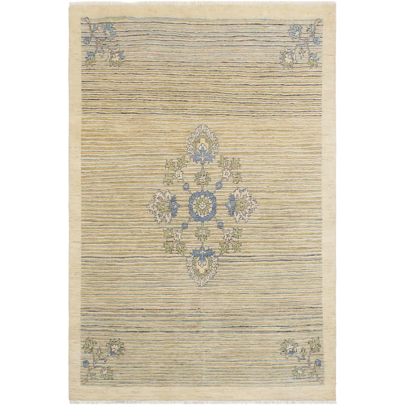 Tribal Heriz Ziegler Penelope Beige Blue Hand-Knotted Rug - 4'7'' x 6'4''