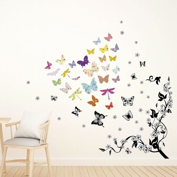 slide 2 of 6, Walplus Colorful Floral Butterfly Vine Kids Wall Stickers Nursery Décor