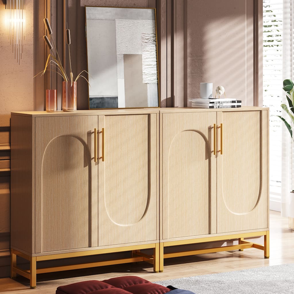 Sideboard Buffet Cabinet with Storage, Modern 4 Doors Buffets with Adjustable Shelf for Living Room Kitchen Dining Room Hallway