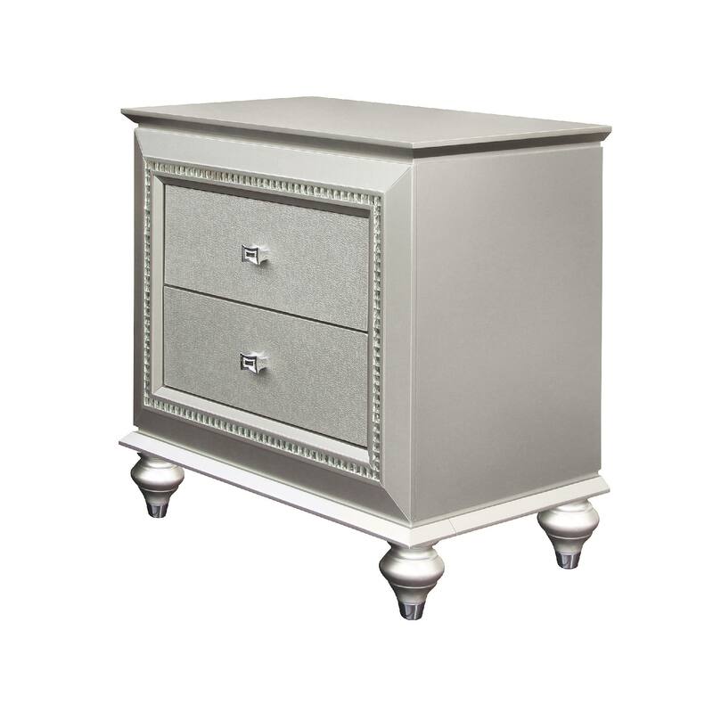 2 Drawer Spacious Nightstand with Mirror Beveled Pulls, Silver
