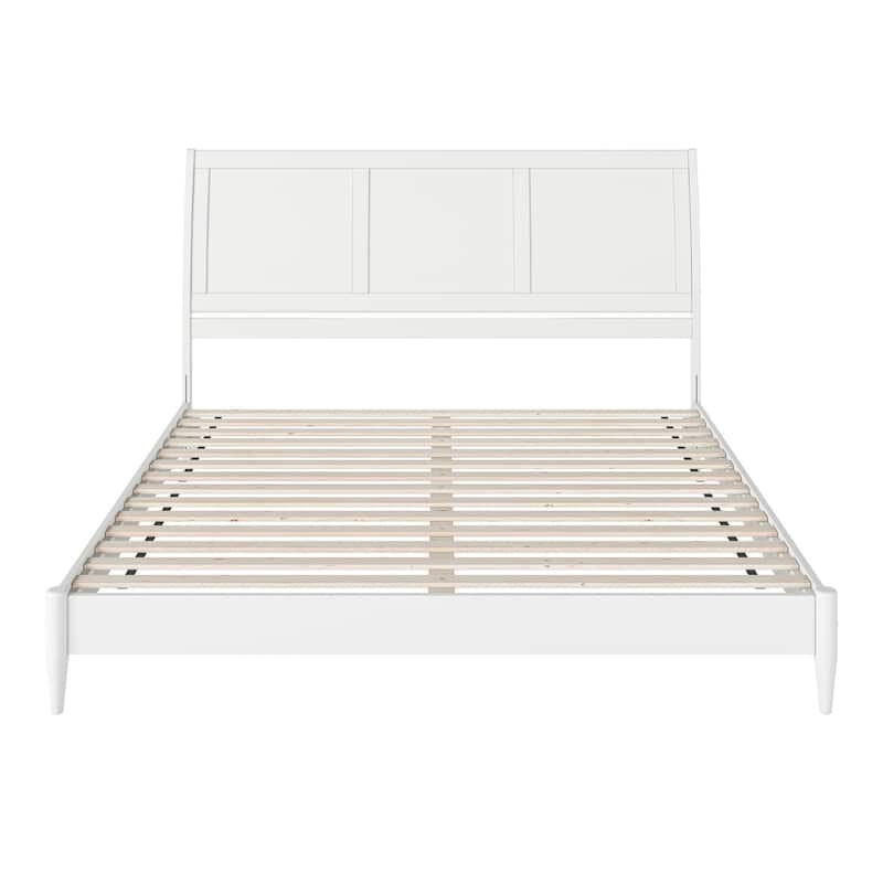 King Size Platform Bed - Solid Wood Sleigh Style Low Profile Bed Frame - White Finish