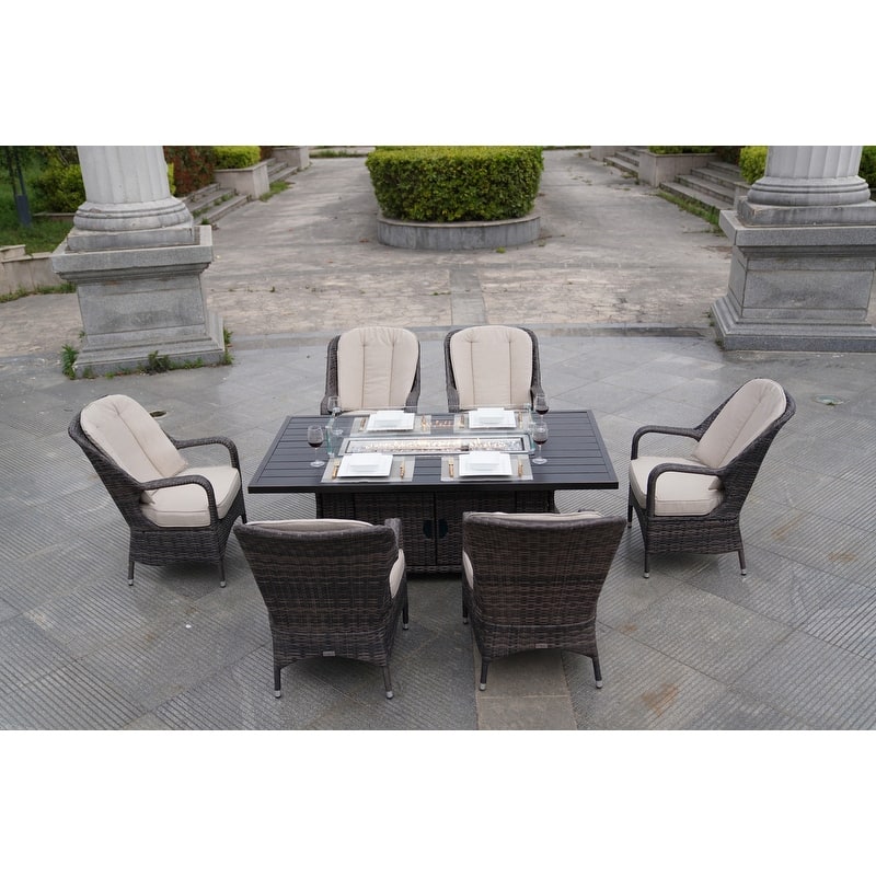 7-Piece Patio Dining Sets with Aluminium Fire Pit Table