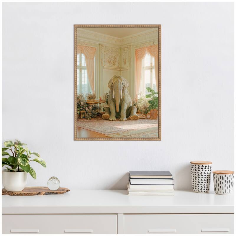 Kate and Laurel Lazy Elephant Sitting in His Room by Michael Schauer Framed Canvas Wall Art Print