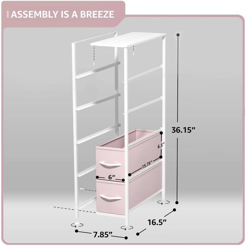 Sorbus Narrow Dresser with 5 Drawers - Vertical Slim Storage Chest of Drawers with Steel Frame, Wood Top & Easy Pull Fabric Bins