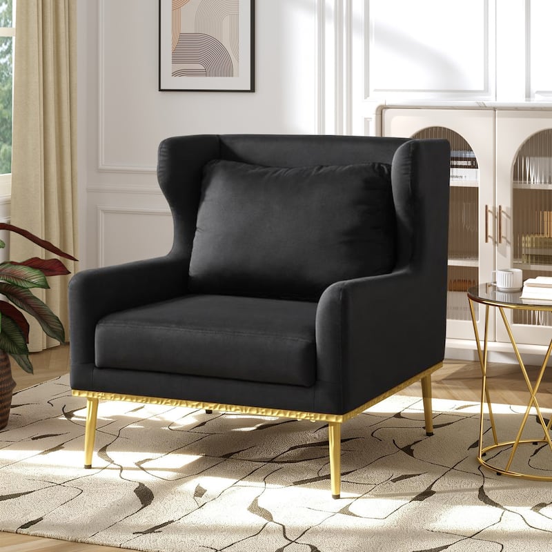 Modern Armchair Velvet Accent Chair Reading Chair Single Sofa Chair for Living Room, Bedroom, or Reading Corner - Black