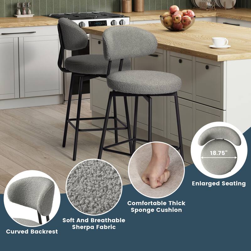 Bayville 27 Inch Faux Shearling Fabric Upholstered Swivel Counter Stool ...