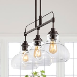 Abbott 32.5" 3-Light Farmhouse Industrial Iron/Glass Linear LED Pendant, Oil Rubbed Bronze/Clear by JONATHAN Y