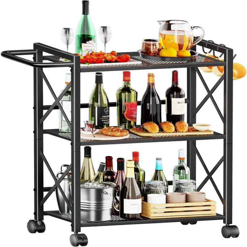 3 Tier Heavy Duty Bar Cart with Handle Shelves - 11.5"D x 25.5"W x 34.2"H