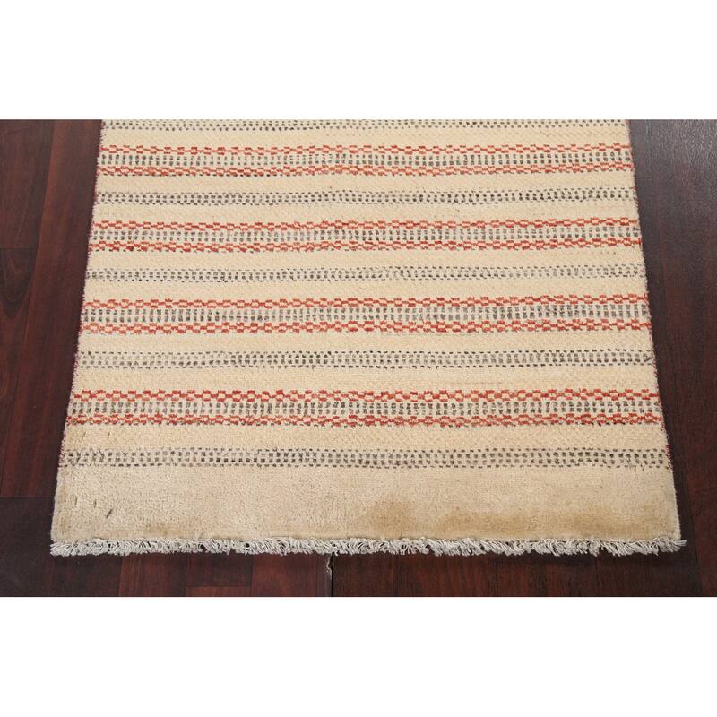 Geometric Striped Oriental Gabbeh Kashkoli Area Rug Wool Hand-knotted - 2'7" x 4'1"