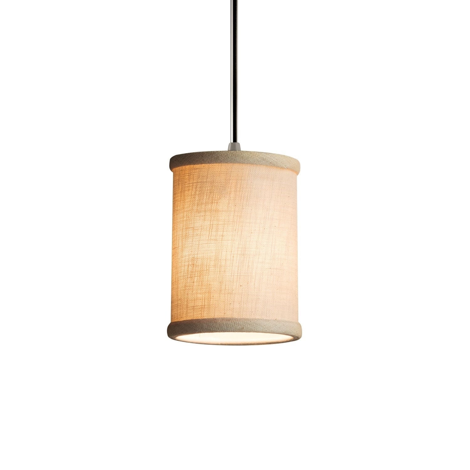 Textile 1-light Brushed Nickel Mini-pendant, Cream Cylinder w/ Flat Rim Shade