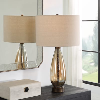 Teardrop Glass Table Lamp with Drum Shade - 28.75" - Bronze Finish