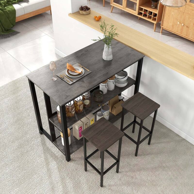 Costway 36" Tall 3-Tier Bar Table with Storage Metal Frame Adjustable - See Details