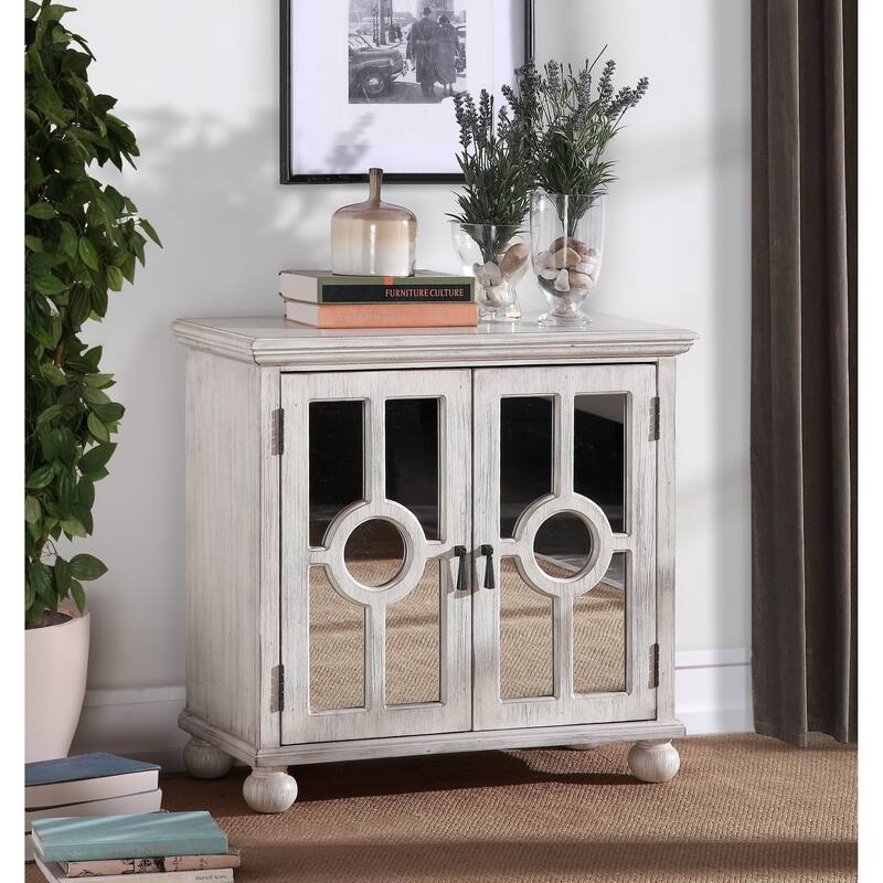 Modern Traditional Accent Chest with Mirror Doors Pulls Wooden